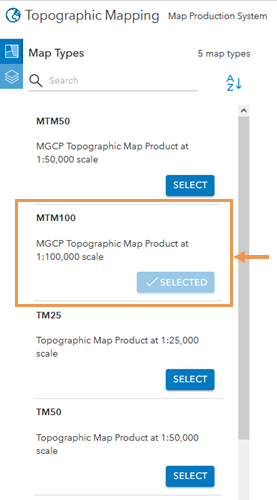 The Map Types pane with the MTM100 map type selected The Map Types pane with the MTM100 map type selected
